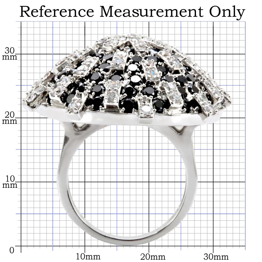 1W029 - Rhodium Brass Ring with AAA Grade CZ  in Black Diamond Alamode
