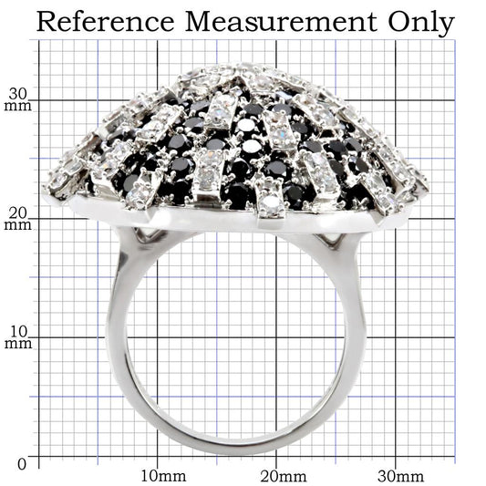 1W029 - Rhodium Brass Ring with AAA Grade CZ  in Black Diamond Alamode