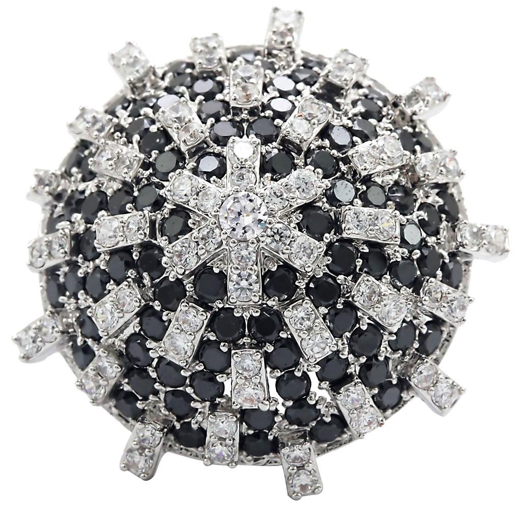1W029 - Rhodium Brass Ring with AAA Grade CZ  in Black Diamond Alamode
