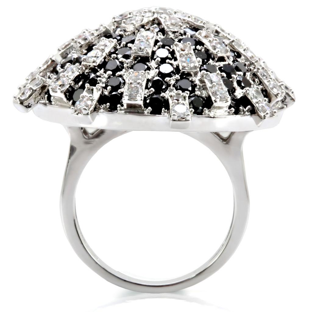 1W029 - Rhodium Brass Ring with AAA Grade CZ  in Black Diamond Alamode