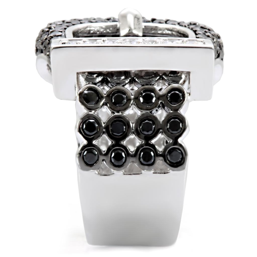 1W048 - Rhodium + Ruthenium Brass Ring with AAA Grade CZ  in Black Diamond-4