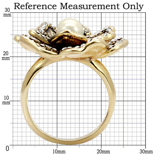 1W063 - Gold Brass Ring with Synthetic Pearl in Citrine Yellow-1