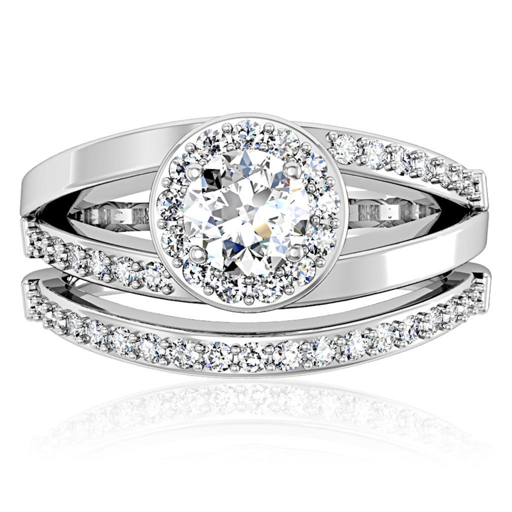 1W164 - Rhodium Brass Ring with AAA Grade CZ  in Clear-2