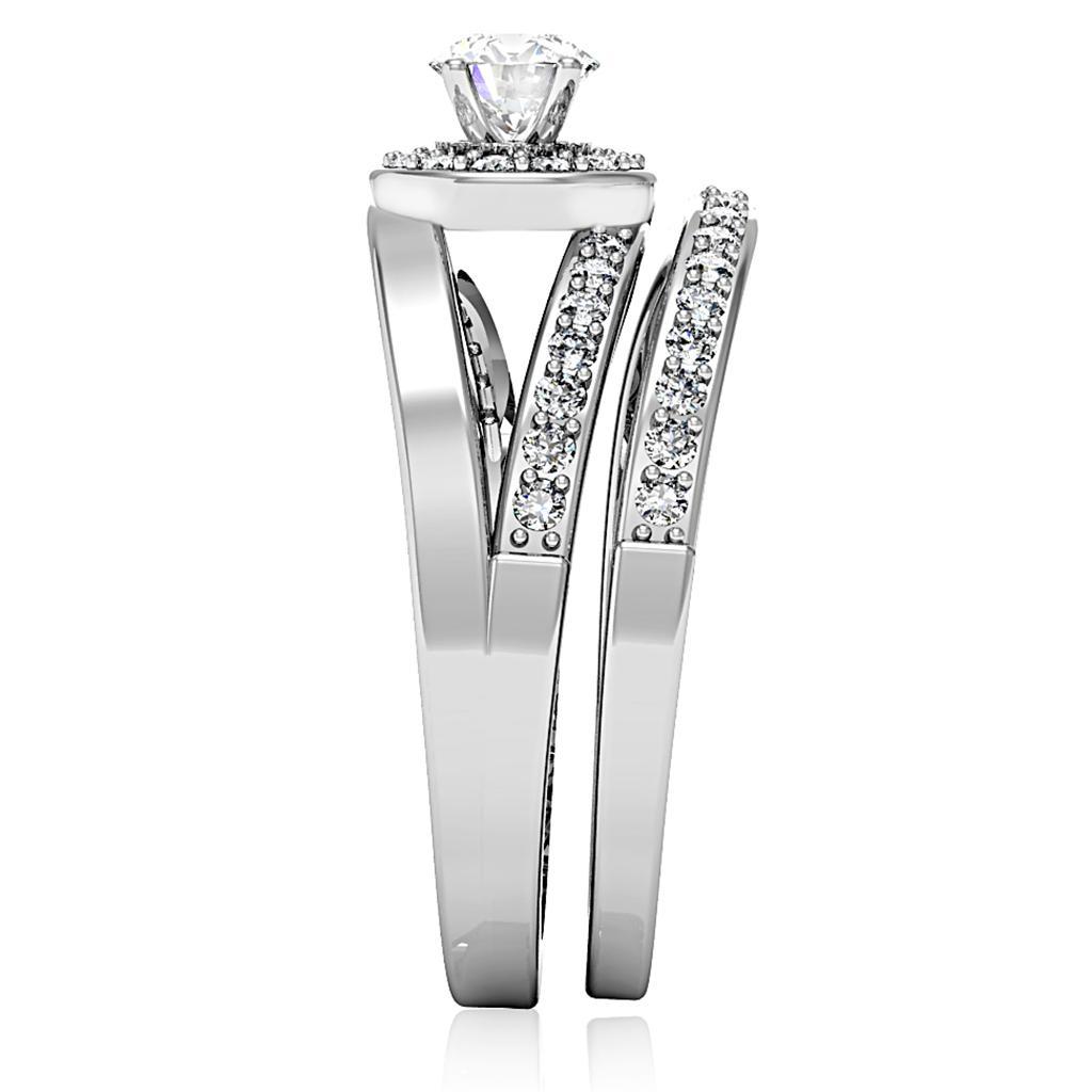 1W164 - Rhodium Brass Ring with AAA Grade CZ  in Clear-4