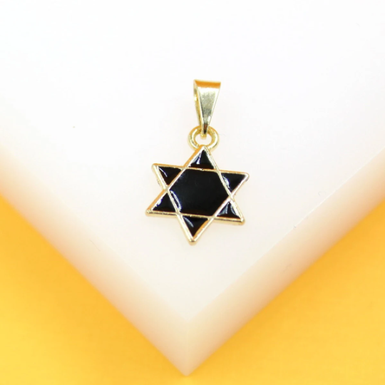 18K Gold Filled Black Enamel Star of David Pendant MIA Jewelry