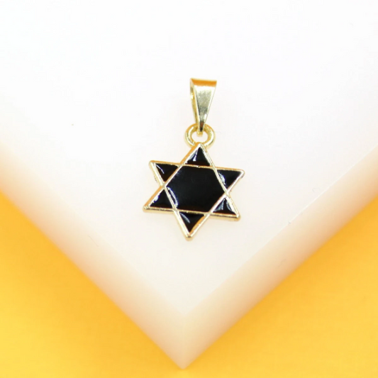 18K Gold Filled Black Enamel Star of David Pendant MIA Jewelry