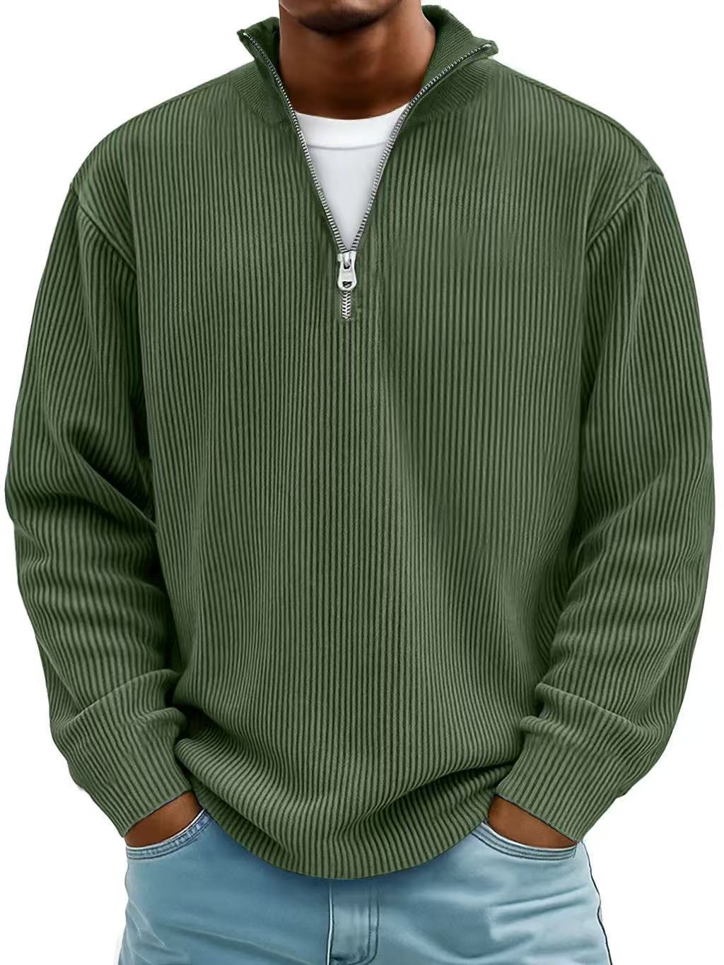 Corduroy Zipper Stand Collar Sweatshirt Fashion Warm Solid Color Long Sleeve Top Men's Casual Polo Shirt Clothing Best YouTube Store