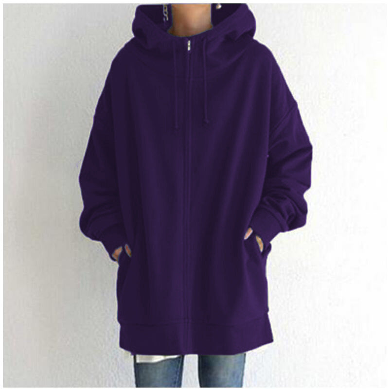 Zipper Hooded Long Plus Fleece Sweatshirt LadyShow.Store