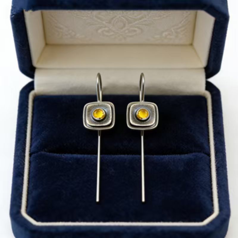 French-Style Vintage Geometric Square Distressed Pearl Earrings Best YouTube Store