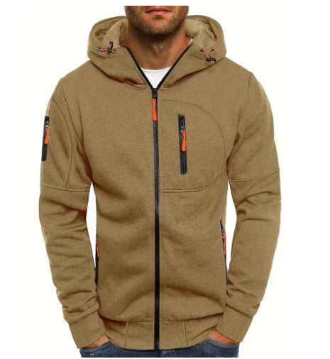 Men's Casual Zipper Hooded Sweater Solid Color Sports Fitness Jackets Cardigan LadyShow.Store
