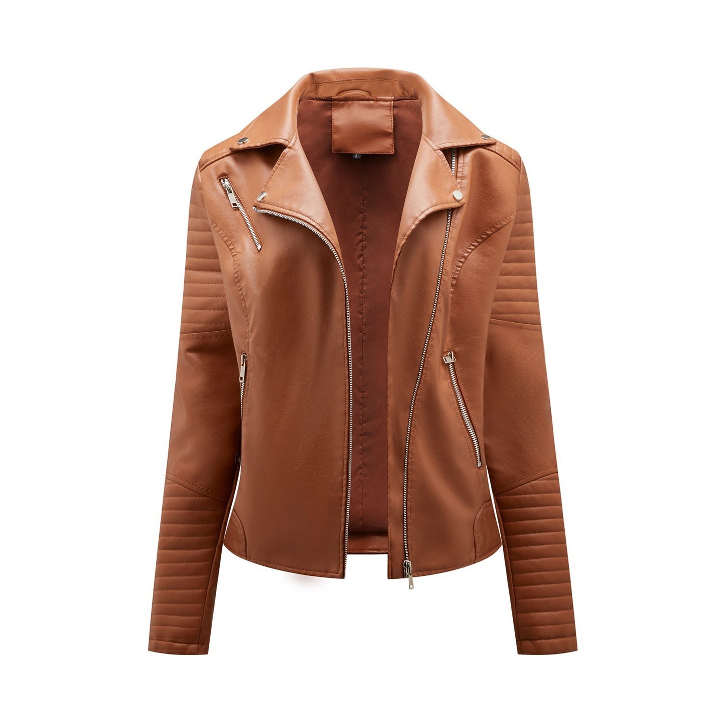Short Leather Jacket Women's Lapel Motorcycle Oblique Zipper Jacket LadyShow.Store