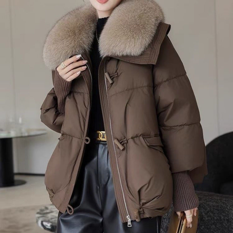 Down Cotton-padded Jacket Women's Short Fur Collar Thickened Coat Winter Clothing Accent Plus