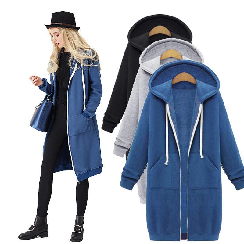 Hooded Long-sleeved Winter Sweater Women's Jacket In A Long Thick Shirt Accent Plus