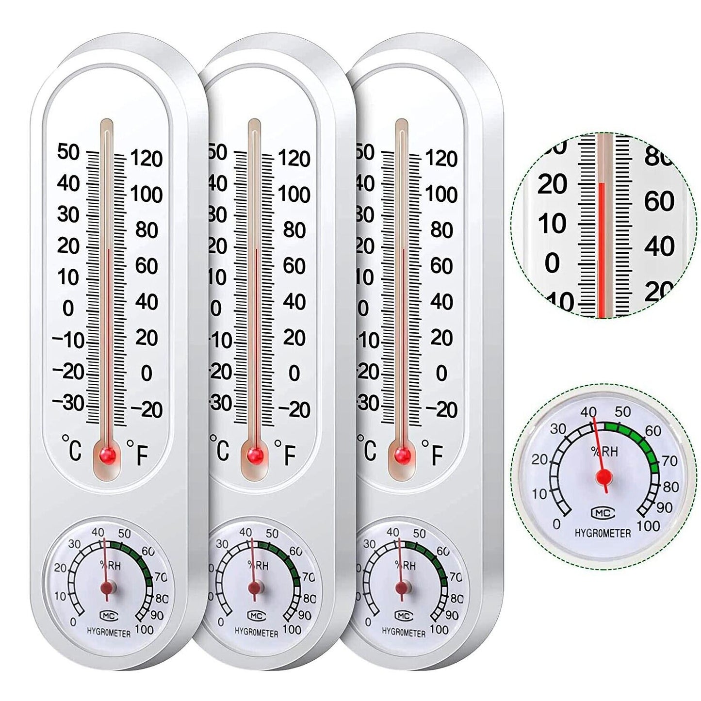 3PCS Wall Thermometer Indoor Outdoor Mount Garden Greenhouse Home Humidity Meter