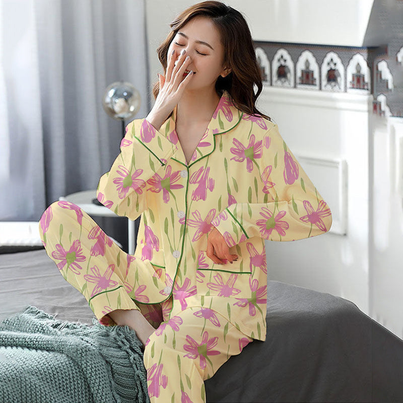 Elegant Women's Autumn And Winter Cotton-like Long Pajamas Two-piece Set Best YouTube Store