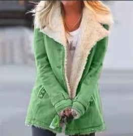 Women Plus Size Warm Coats Composite Plush Button Lapels Jacket Outwearcoat Accent Plus