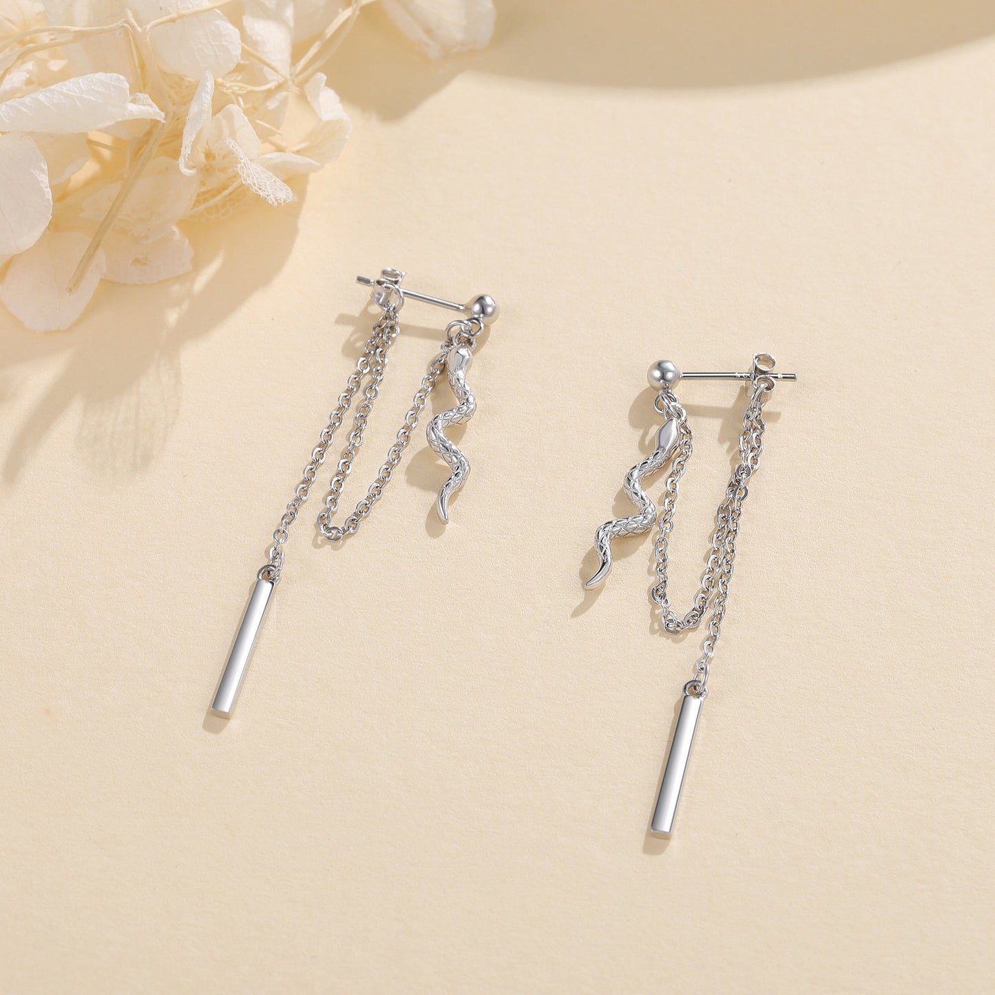 Sterling Silver Chain Earrings with Snake Dangle As Birthday Gifts For Women and Girls LadyShow.Store