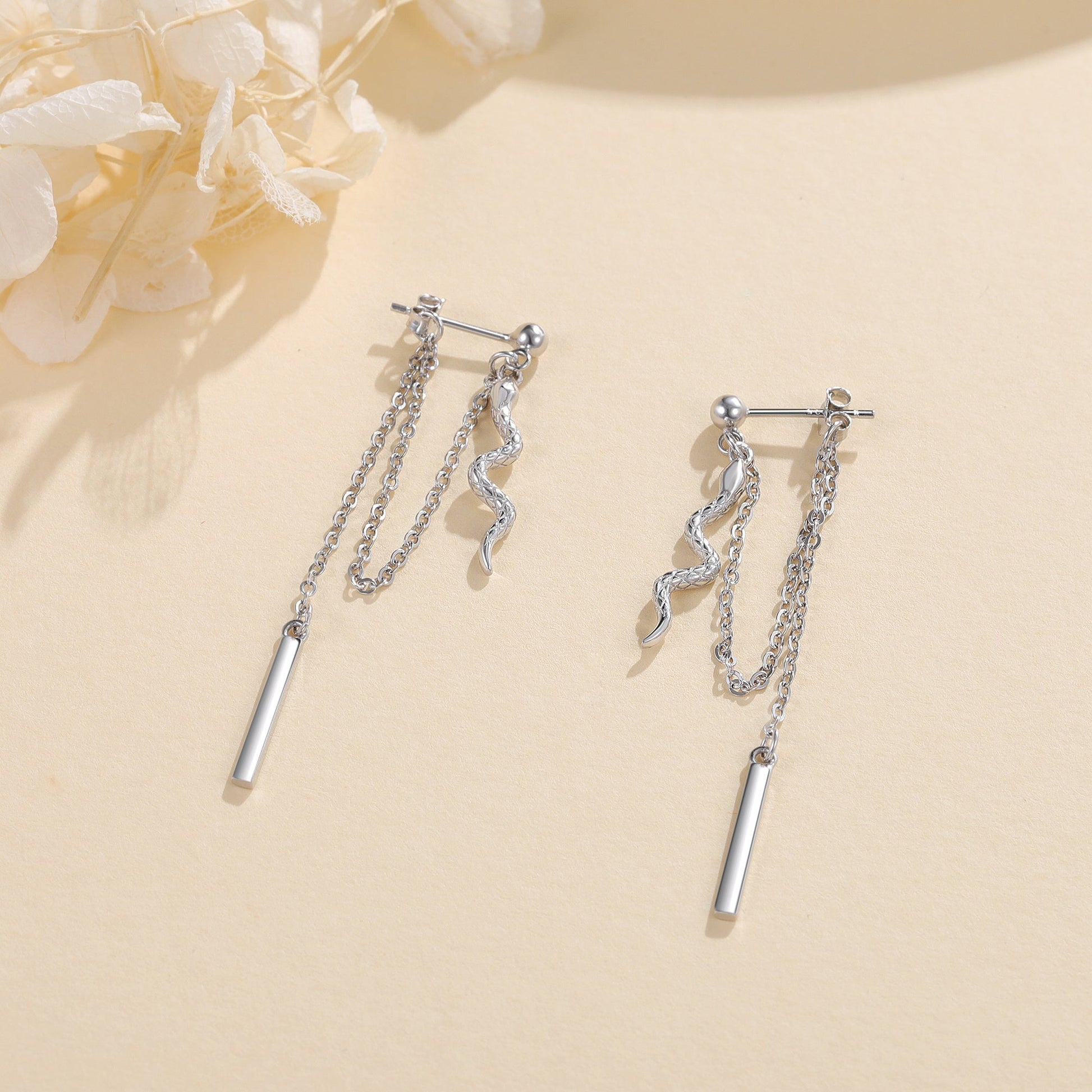 Sterling Silver Chain Earrings with Snake Dangle As Birthday Gifts For Women and Girls LadyShow.Store