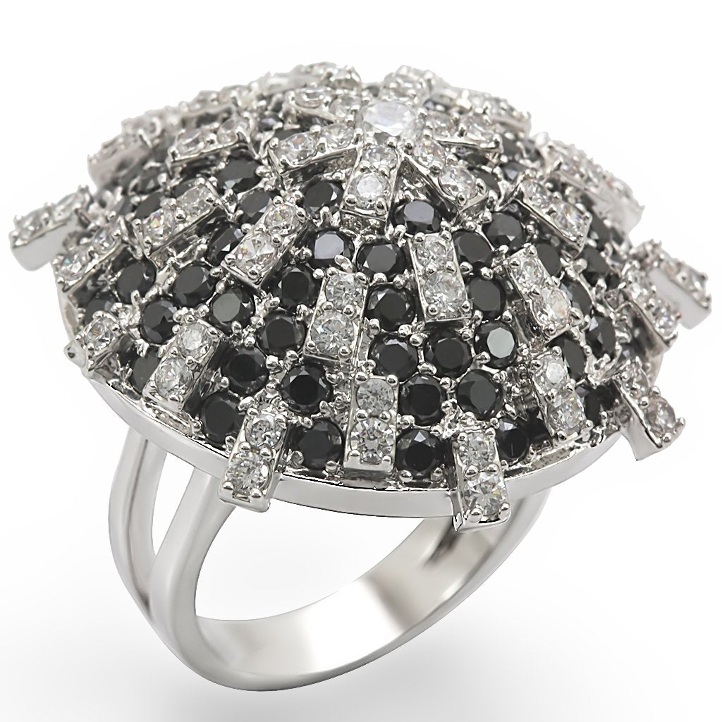 1W029 - Rhodium Brass Ring with AAA Grade CZ  in Black Diamond Alamode