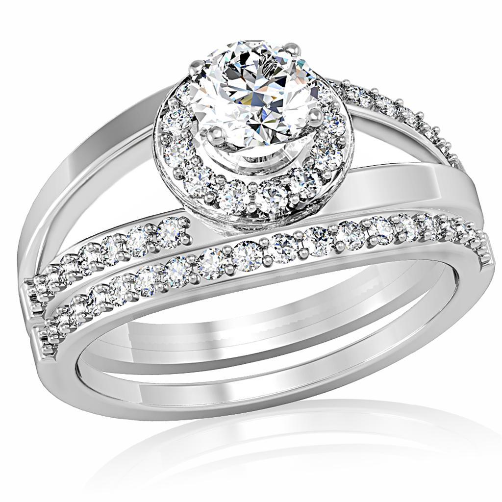 1W164 - Rhodium Brass Ring with AAA Grade CZ  in Clear-0