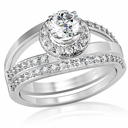 1W164 - Rhodium Brass Ring with AAA Grade CZ  in Clear-0