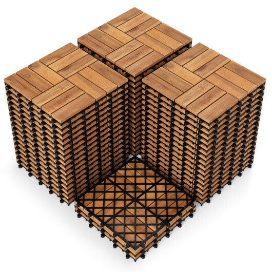 12 x 12 Inch 54 Pieces Acacia Wood Interlocking Deck Tiles with Waterproof Design-Natural W2B