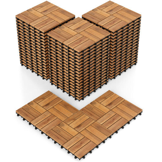 12 x 12 Inch 54 Pieces Acacia Wood Interlocking Deck Tiles with Waterproof Design-Natural W2B