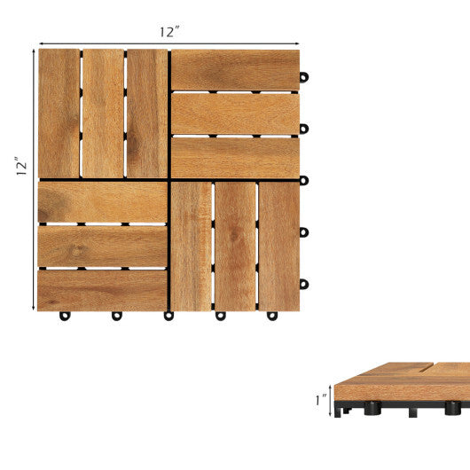 12 x 12 Inch 54 Pieces Acacia Wood Interlocking Deck Tiles with Waterproof Design-Natural W2B
