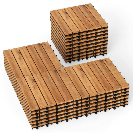 12 x 12 Inch 54 Pieces Acacia Wood Interlocking Deck Tiles-Natural W2B