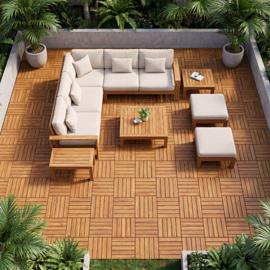 12 x 12 Inch 54 Pieces Acacia Wood Interlocking Deck Tiles-Natural W2B