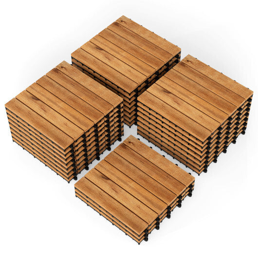 12 x 12 Inch 54 Pieces Acacia Wood Interlocking Deck Tiles-Natural W2B