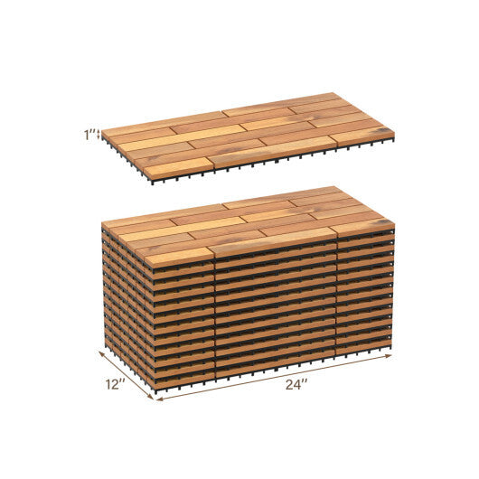24 x 12 Inch 24 Pieces Acacia Wood Interlocking Deck Tiles with Waterproof Design W2B