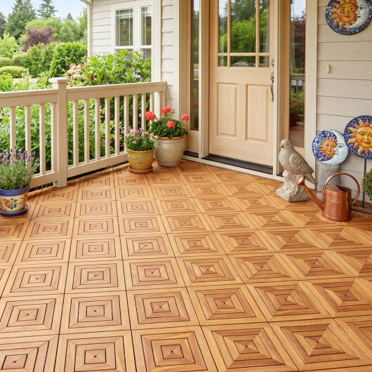12 x 12 Inch 48 Pieces Acacia Wood Interlocking Deck Tiles with Waterproof Design-Natural W2B