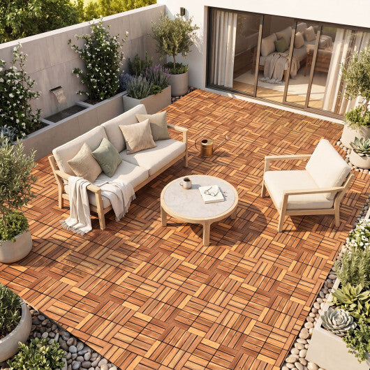 12 x 12 Inch 54 Pieces Acacia Wood Interlocking Deck Tiles with Waterproof Design-Natural W2B