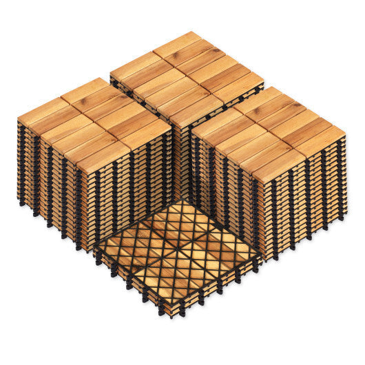 12 x 12 Inch 54 Pieces Acacia Wood Interlocking Deck Tiles with Waterproof Design-Natural W2B