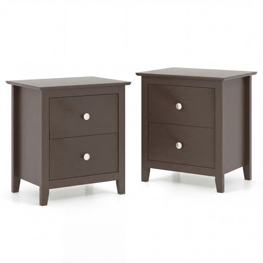 Set of 2 Modern Nightstand with two Drawers for Small Spaces-Rustic Brown W2B