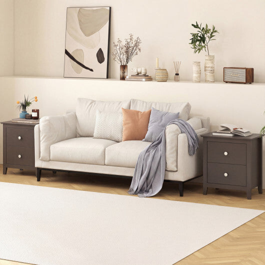 Set of 2 Modern Nightstand with two Drawers for Small Spaces-Rustic Brown W2B