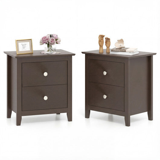 Set of 2 Modern Nightstand with two Drawers for Small Spaces-Rustic Brown W2B