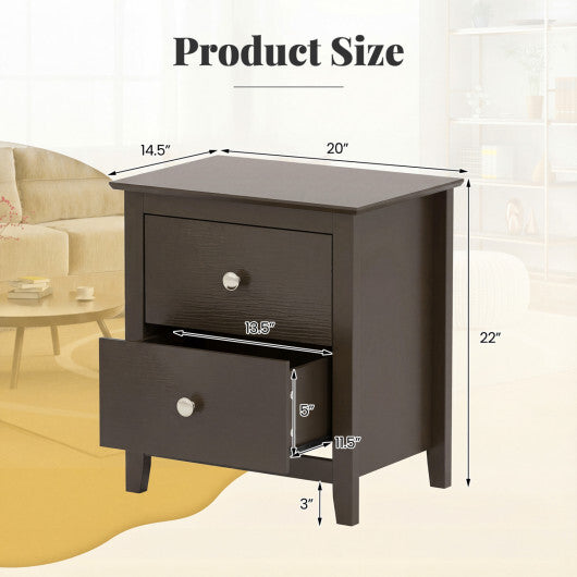 Set of 2 Modern Nightstand with two Drawers for Small Spaces-Rustic Brown W2B