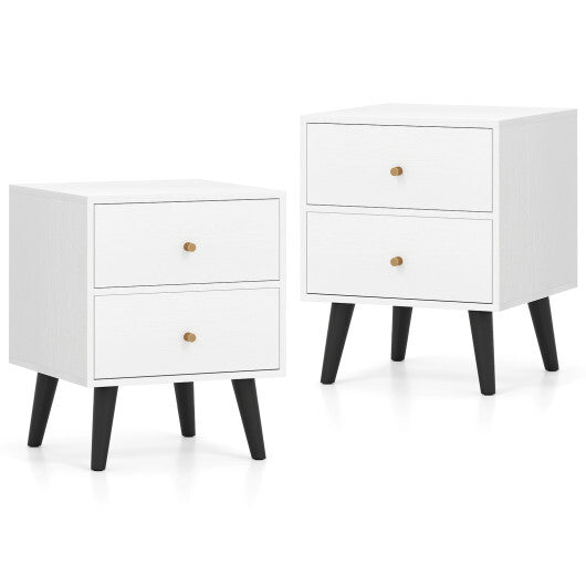 Nightstand Set of 2 Mid Century Modern Bedside Table with Golden Knobs and Raised Support Legs W2B