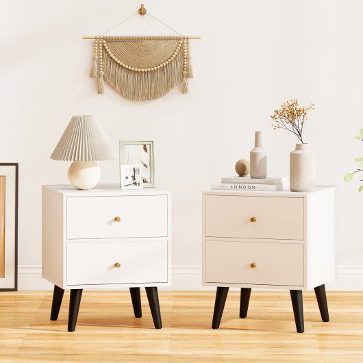 Nightstand Set of 2 Mid Century Modern Bedside Table with Golden Knobs and Raised Support Legs W2B