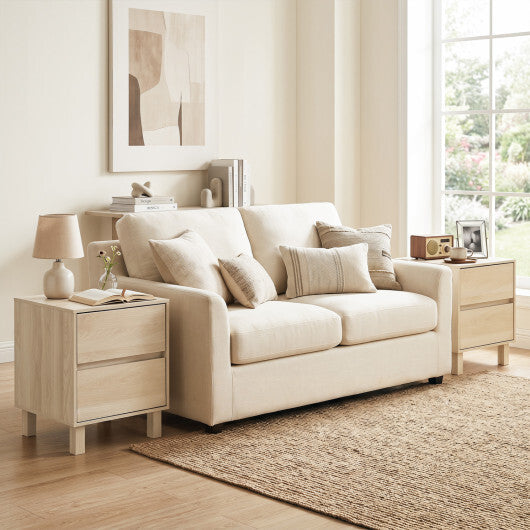Set of 2 Modern Wooden End Table with 2 Storage Drawers-Natural W2B