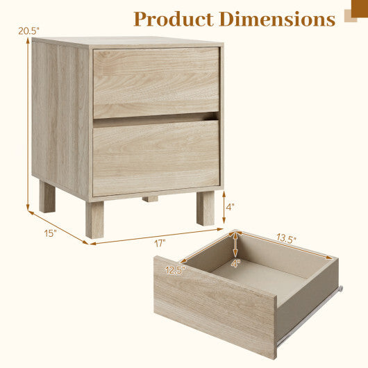 Set of 2 Modern Wooden End Table with 2 Storage Drawers-Natural W2B