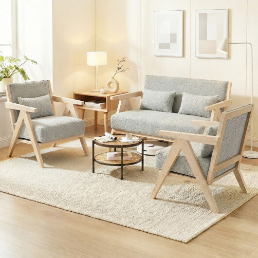3 Pieces Living Room Furniture Set with Rubber Wood Frame-Gray W2B