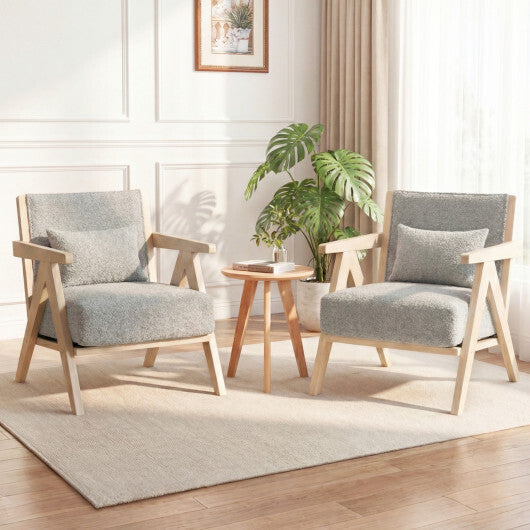 3 Pieces Living Room Furniture Set with Rubber Wood Frame-Gray W2B