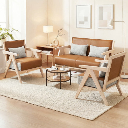 3 Pieces Living Room Furniture Set with Rubber Wood Frame-Gray W2B