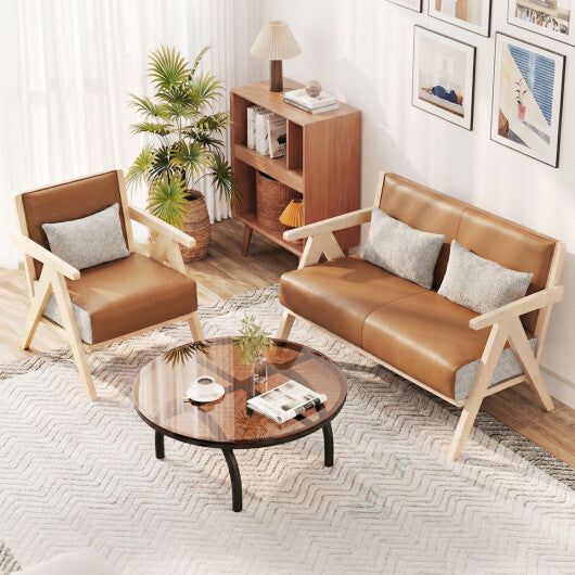 3 Pieces Living Room Furniture Set with Rubber Wood Frame-Gray W2B