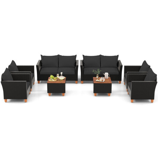 8 Pieces Outdoor Conversation Set with Storage Coffee Table-Black W2B