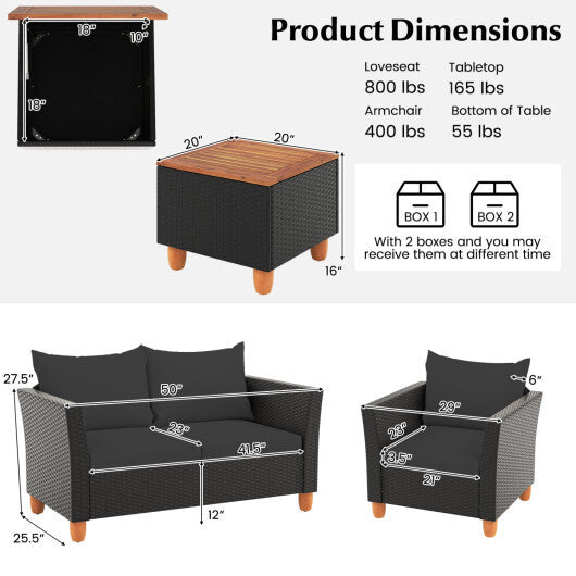 8 Pieces Outdoor Conversation Set with Storage Coffee Table-Black W2B