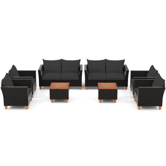 8 Pieces Outdoor Conversation Set with Storage Coffee Table-Black W2B